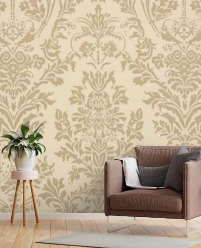 beige aanpasbaar patroonbehang genaamd Beige Damask voor slaapkamers, woonkamers en gangen beige aanpasbaar patroonbehang genaamd Beige Damask voor slaapkamers, woonkamers en gangen