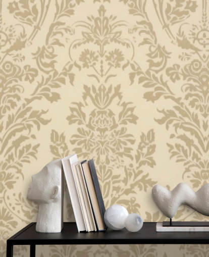papel pintado beige personalizable llamado Beige Damask para dormitorios, salas de estar y pasillos