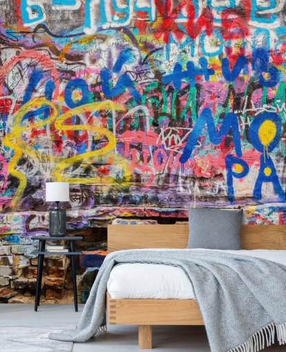 carta da parati murale colorata personalizzata con graffiti chiamata Grunge Graffiti per la camera da letto di un adolescente