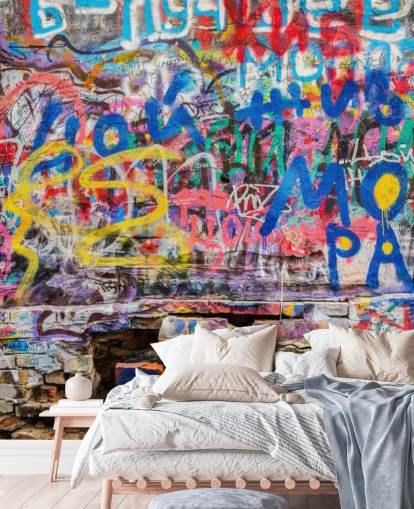 colorful custom graffiti wallpaper mural called Grunge Graffiti for a teen's bedroom