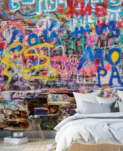 colorful custom graffiti wallpaper mural called Grunge Graffiti for a teen's bedroom