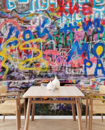 värikäs mukautettu graffiti-taustakuvamaalaus nimeltä Grunge Graffiti teini-ikäisen makuuhuoneeseen värikäs mukautettu graffiti-taustakuvamaalaus nimeltä Grunge Graffiti teini-ikäisen makuuhuoneeseen