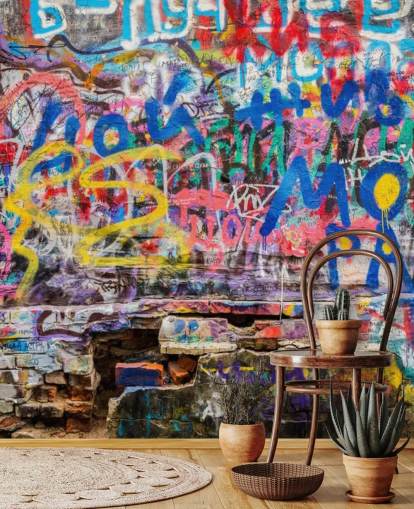 colourful custom graffiti wallpaper mural called Grunge Graffiti for a teen's bedroom