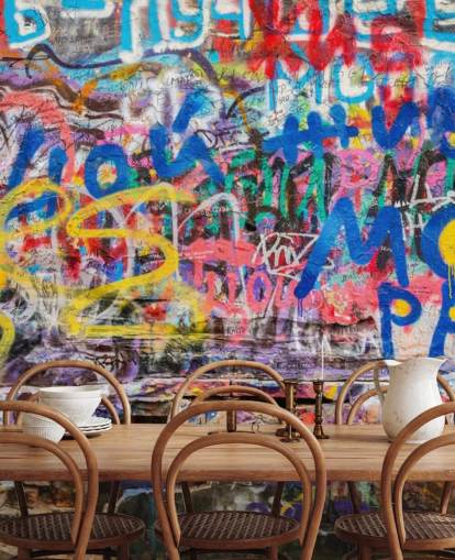 colorful custom graffiti wallpaper mural called Grunge Graffiti for a teen's bedroom