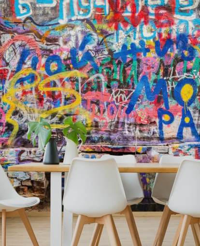 colorful custom graffiti wallpaper mural called Grunge Graffiti for a teen's bedroom