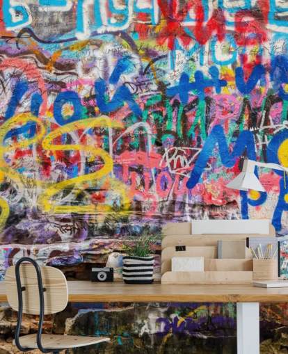carta da parati murale colorata personalizzata con graffiti chiamata Grunge Graffiti per la camera da letto di un adolescente