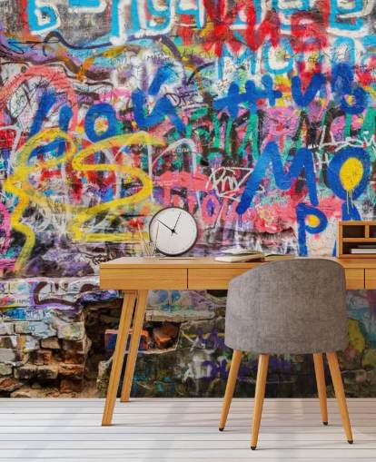 colourful custom graffiti wallpaper mural called Grunge Graffiti for a teen's bedroom