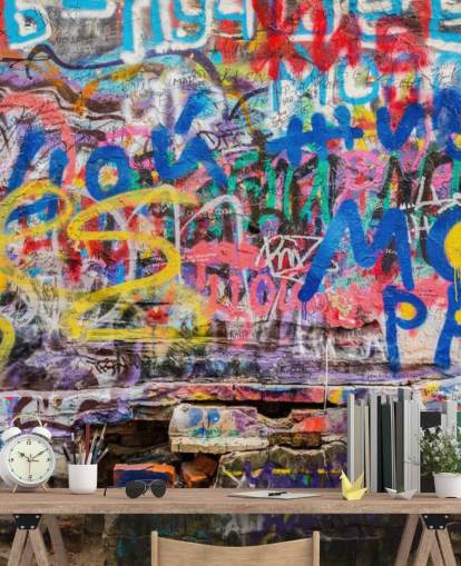 colorful custom graffiti wallpaper mural called Grunge Graffiti for a teen's bedroom