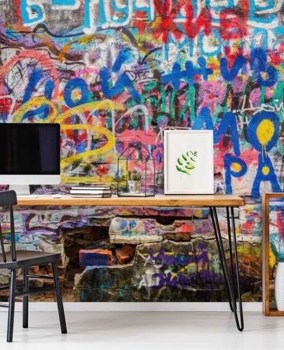 colorful custom graffiti wallpaper mural called Grunge Graffiti for a teen's bedroom