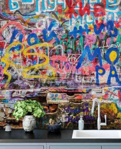 colorful custom graffiti wallpaper mural called Grunge Graffiti for a teen's bedroom