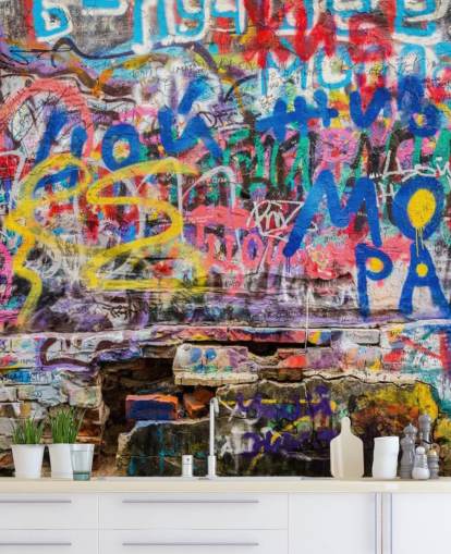 colourful custom graffiti wallpaper mural called Grunge Graffiti for a teen's bedroom