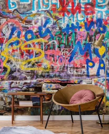 värikäs mukautettu graffiti-taustakuvamaalaus nimeltä Grunge Graffiti teini-ikäisen makuuhuoneeseen värikäs mukautettu graffiti-taustakuvamaalaus nimeltä Grunge Graffiti teini-ikäisen makuuhuoneeseen