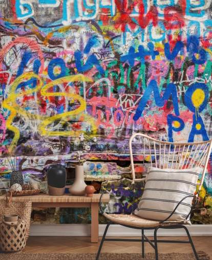 colourful custom graffiti wallpaper mural called Grunge Graffiti for a teen's bedroom colourful custom graffiti wallpaper mural called Grunge Graffiti for a teen's bedroom
