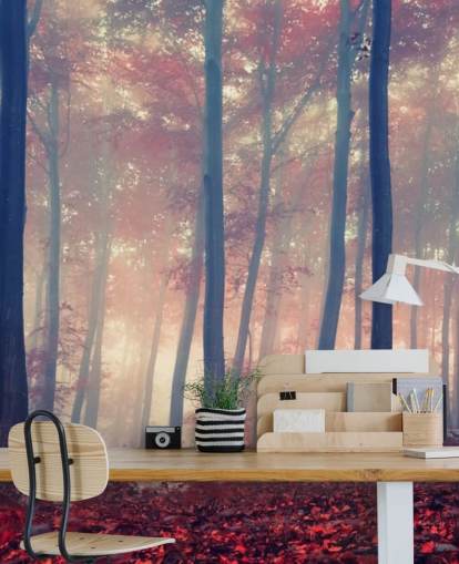 Carta da parati con pavimento foresta a foglie rosse Carta da parati con pavimento foresta a foglie rosse
