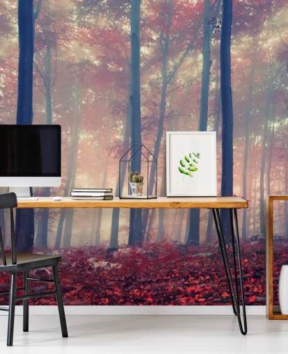 Papel de parede de piso de floresta de folhas vermelhas