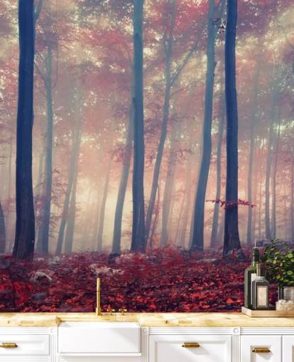 Papier Peint Forêt à Feuilles Rouges