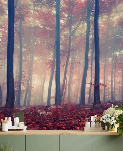 Papel pintado de suelo de bosque de hojas rojas