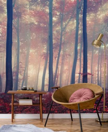 Papel pintado de suelo de bosque de hojas rojas