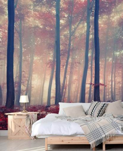 Papel pintado de suelo de bosque de hojas rojas