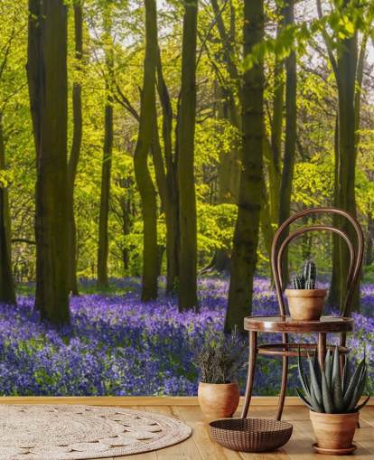 green and purple forest wallpaper mural called Sunlite Blue Wood for bedrooms and lounges green and purple forest wallpaper mural called Sunlite Blue Wood for bedrooms and lounges