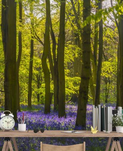 green and purple forest wallpaper mural called Sunlite Blue Wood for bedrooms and lounges green and purple forest wallpaper mural called Sunlite Blue Wood for bedrooms and lounges