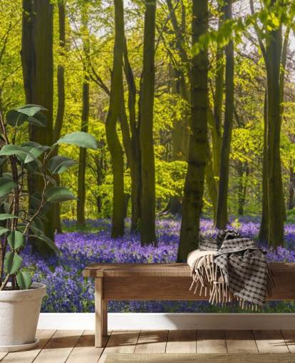 green and purple forest wallpaper mural called Sunlite Blue Wood for bedrooms and lounges green and purple forest wallpaper mural called Sunlite Blue Wood for bedrooms and lounges