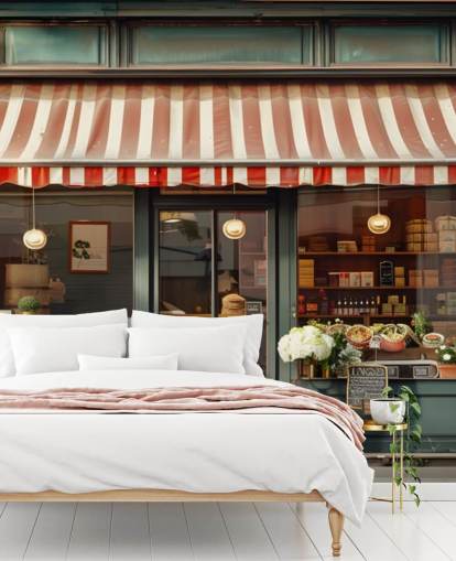 anpassningsbar vintage fasad tapetväggmålning som heter Retro Shopfront för vårdhem