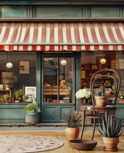 customizable vintage facade wallpaper mural called Retro Shopfront for care homes customizable vintage facade wallpaper mural called Retro Shopfront for care homes