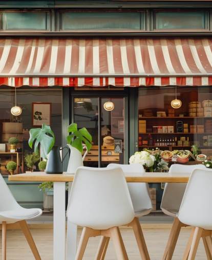 aanpasbare vintage gevelbehangmuurschildering genaamd Retro Shopfront voor verzorgingstehuizen