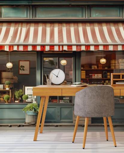 customizable vintage facade wallpaper mural called Retro Shopfront for care homes customizable vintage facade wallpaper mural called Retro Shopfront for care homes