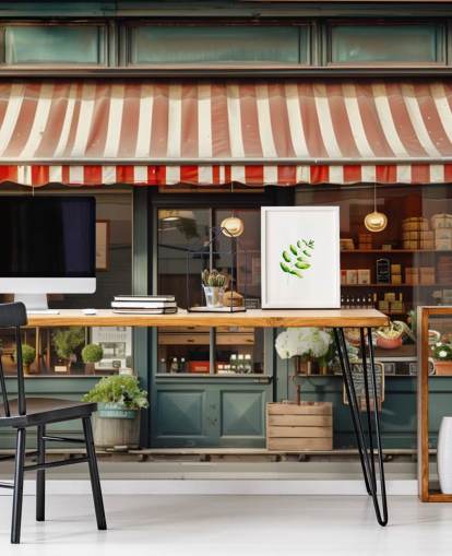 customizable vintage facade wallpaper mural called Retro Shopfront for care homes customizable vintage facade wallpaper mural called Retro Shopfront for care homes