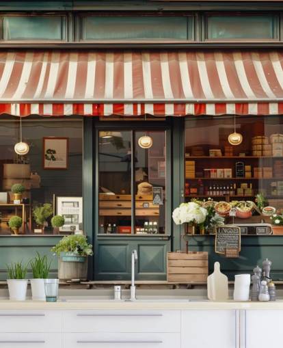 tilpasselig vintage facade tapet vægmaleri kaldet Retro Shopfront til plejehjem