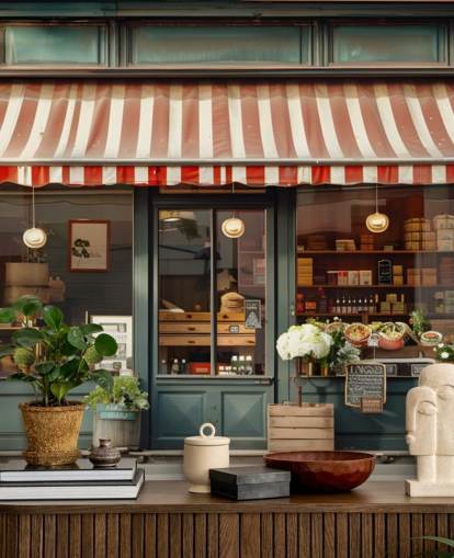 anpassbares Vintage-Fassadentapeten-Wandbild namens Retro Shopfront für Pflegeheime