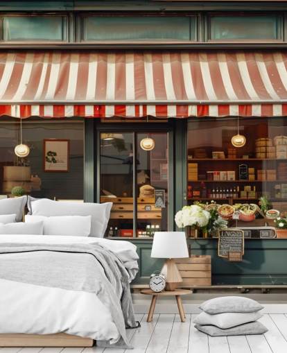 customizable vintage facade wallpaper mural called Retro Shopfront for care homes