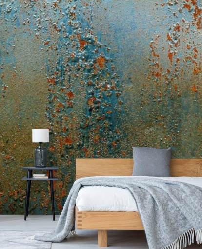 Tapeten-Wandbild Patina in Blau, Braun und Orange mit Rosteffekt für Küchen, Badezimmer und Wohnzimmer