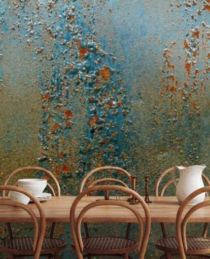 blue, brown and orange rust effect wallpaper mural called Patina for kitchens, bathrooms and living rooms blue, brown and orange rust effect wallpaper mural called Patina for kitchens, bathrooms and living rooms