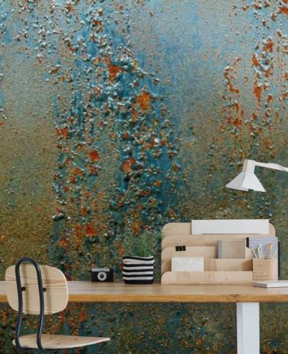 Tapeten-Wandbild Patina in Blau, Braun und Orange mit Rosteffekt für Küchen, Badezimmer und Wohnzimmer