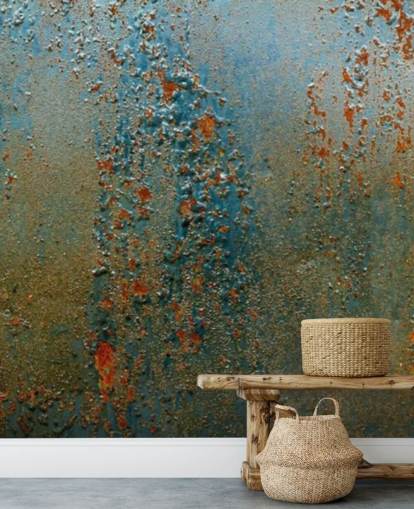 Tapeten-Wandbild Patina in Blau, Braun und Orange mit Rosteffekt für Küchen, Badezimmer und Wohnzimmer Tapeten-Wandbild Patina in Blau, Braun und Orange mit Rosteffekt für Küchen, Badezimmer und Wohnzimmer