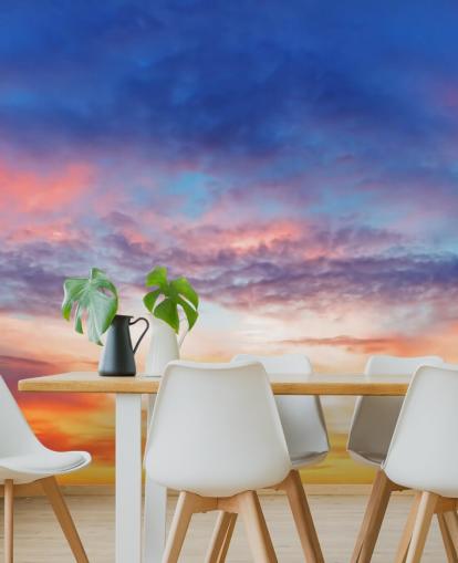 Decorazione murale con tramonto appassionato blu e arancione