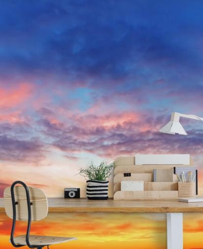 Blauer und orangefarbener leidenschaftlicher Sonnenuntergang Wandgemälde Blauer und orangefarbener leidenschaftlicher Sonnenuntergang Wandgemälde