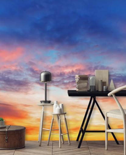 Blue and Orange Passionate Sunset Wall Mural