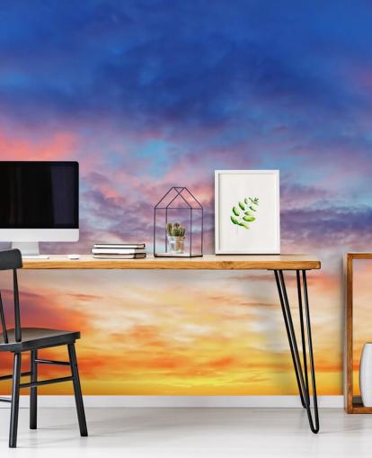 Decorazione murale con tramonto appassionato blu e arancione