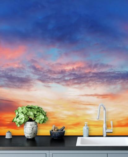 Blue and Orange Passionate Sunset Wall Mural Blue and Orange Passionate Sunset Wall Mural
