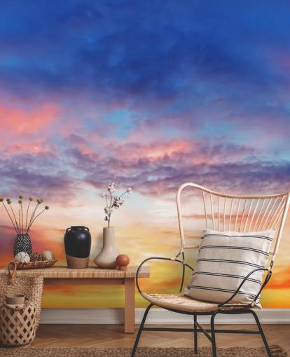 Décoration murale passionnée de coucher de soleil bleu et orange