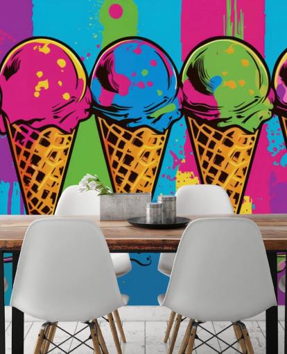 colourful neon ice cream wallpaper called Pop Art Ice Cream Cones for cafes, restaurants and children's bedrooms colourful neon ice cream wallpaper called Pop Art Ice Cream Cones for cafes, restaurants and children's bedrooms