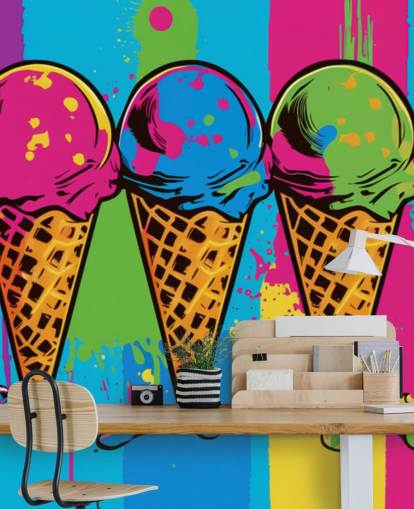 colorful neon ice cream wallpaper called Pop Art Ice Cream Cones for cafes, restaurants and children's bedrooms colorful neon ice cream wallpaper called Pop Art Ice Cream Cones for cafes, restaurants and children's bedrooms
