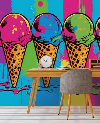 colourful neon ice cream wallpaper called Pop Art Ice Cream Cones for cafes, restaurants and children's bedrooms