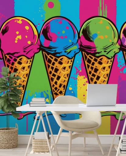 colorful neon ice cream wallpaper called Pop Art Ice Cream Cones for cafes, restaurants and children's bedrooms colorful neon ice cream wallpaper called Pop Art Ice Cream Cones for cafes, restaurants and children's bedrooms