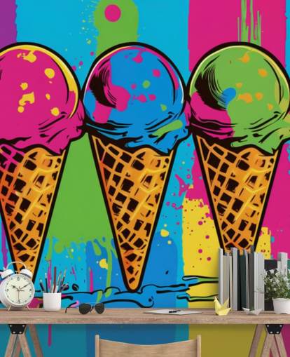kleurrijk neonijsbehang genaamd Pop Art Ice Cream Cones voor cafés, restaurants en kinderkamers kleurrijk neonijsbehang genaamd Pop Art Ice Cream Cones voor cafés, restaurants en kinderkamers