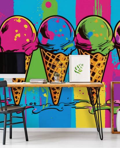 colourful neon ice cream wallpaper called Pop Art Ice Cream Cones for cafes, restaurants and children's bedrooms